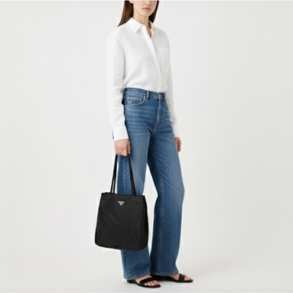 Prada Handbags - Vintage Prada black nylon Tessuto medium tote bag
